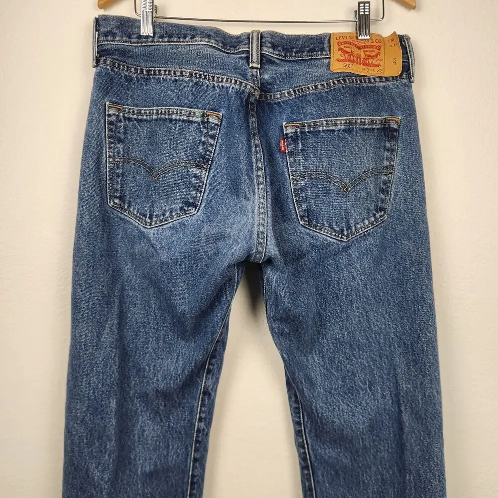 Levi's 501 Snap Button Straight Leg Jeans Size 34x32 Blue